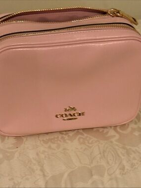 Coach Light Pink Leather Crossbody Camera Bag with Gold Hardware